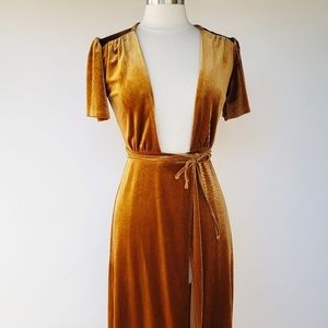 Forever 21 Gold Velvet Wrap Duster Dress Small